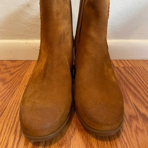 Brown suede booties. Cute stitching details, exceptional comfort. Never worn. - Picture 6 of 6